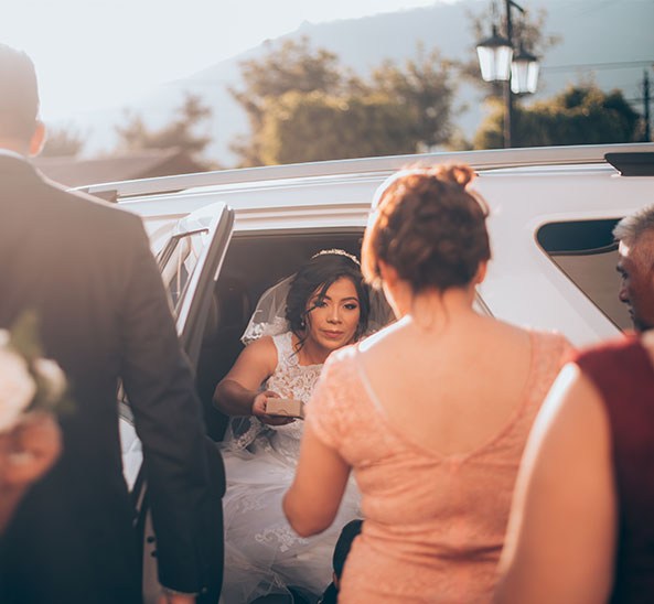 bride in a limousine